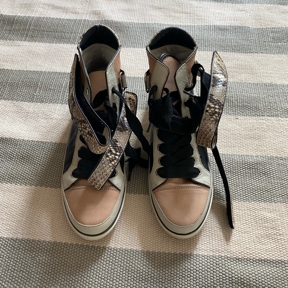 Maje Leather Sneakers with snake print, size 40